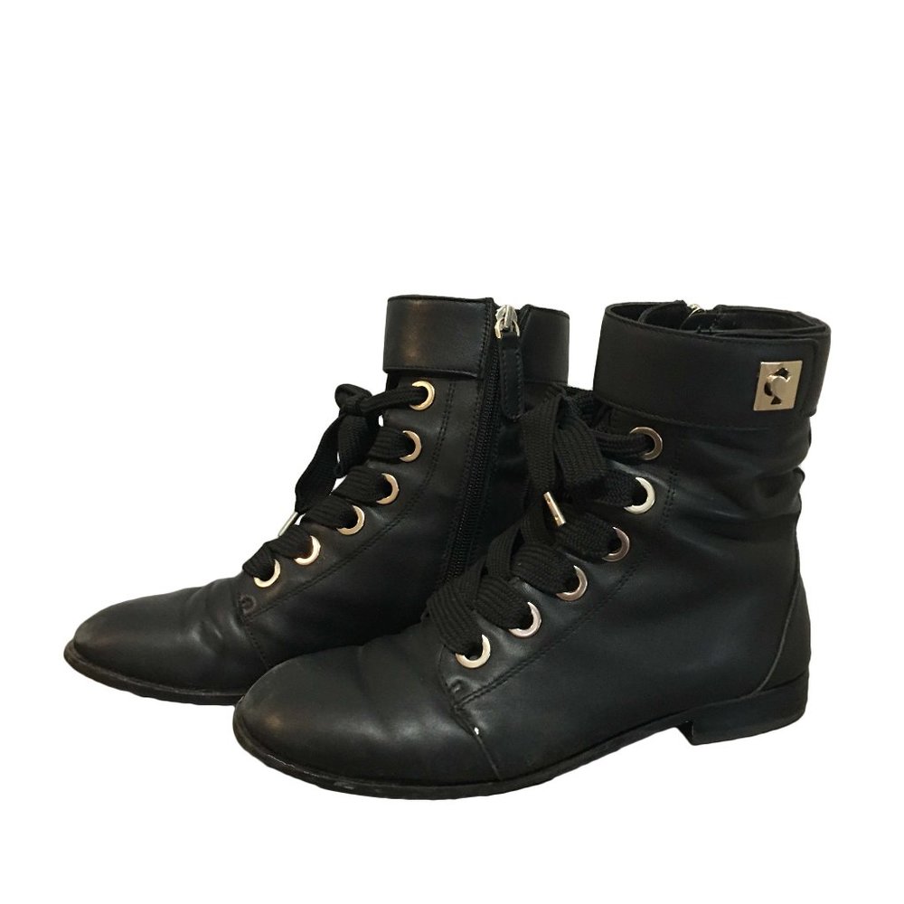 Kate Spade Ruby Black Leather Combat Boot Size 7.5